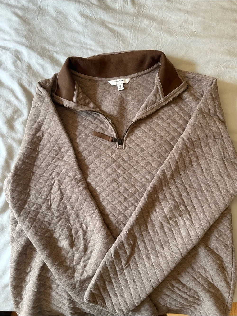 Banana Republic Men's Quilted Half-Zip Sweater - Taupe/Brown